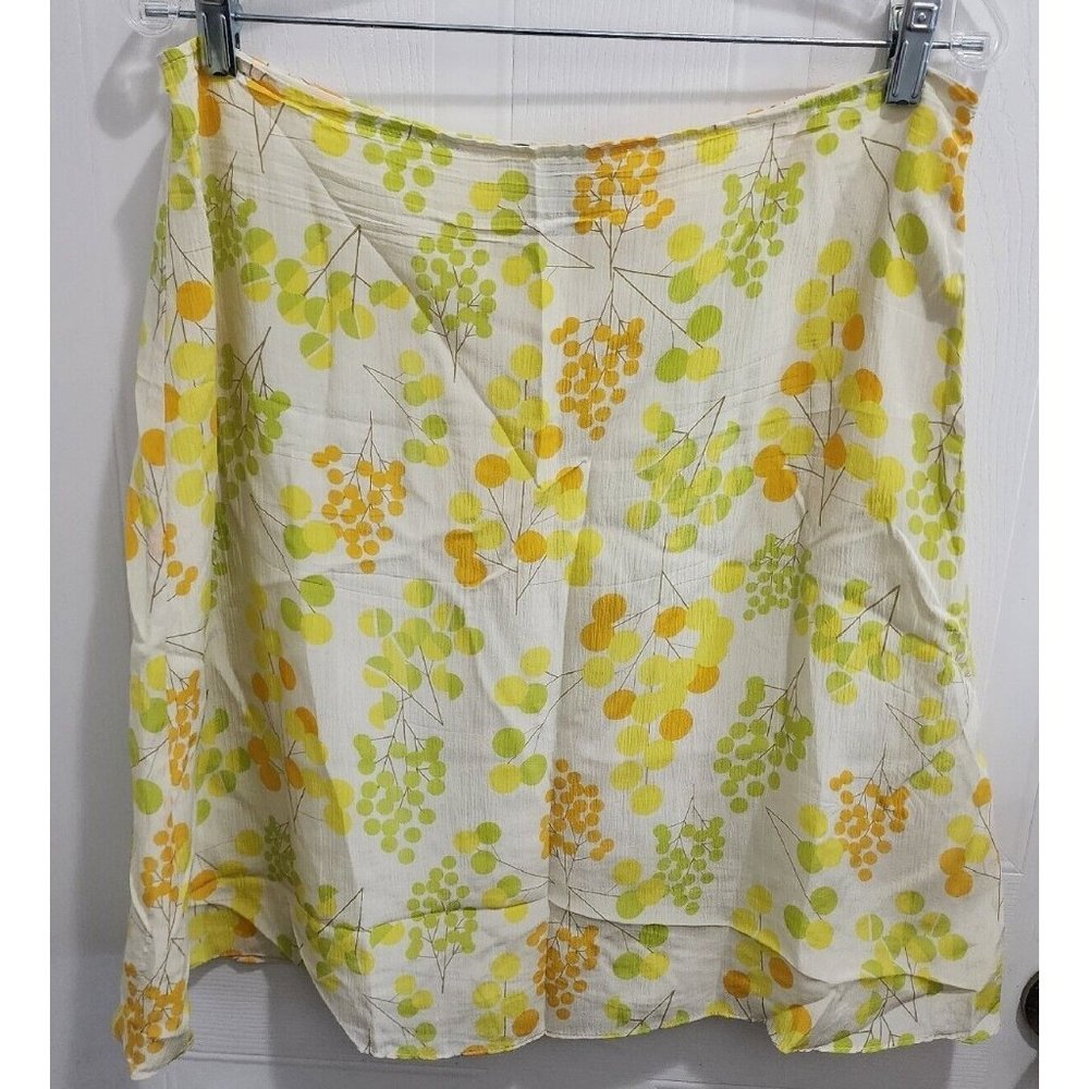 Mossimo Women's 100% Silk Chiffon Skirt Bright Floral Yellow/Green/White Size 14